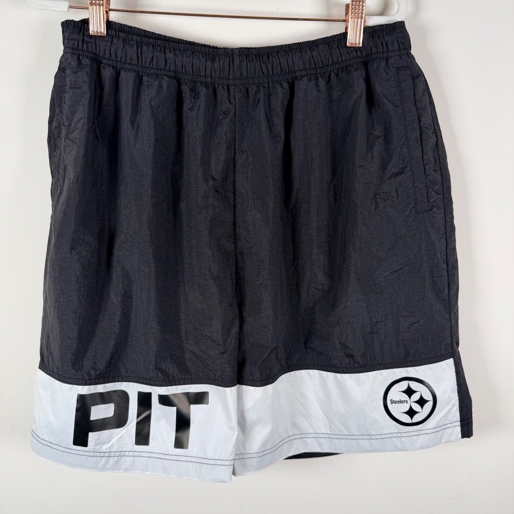Fanatics Signature Pittsburgh Steelers Men XL Black Nylon Mesh Lined Shorts 6.5"